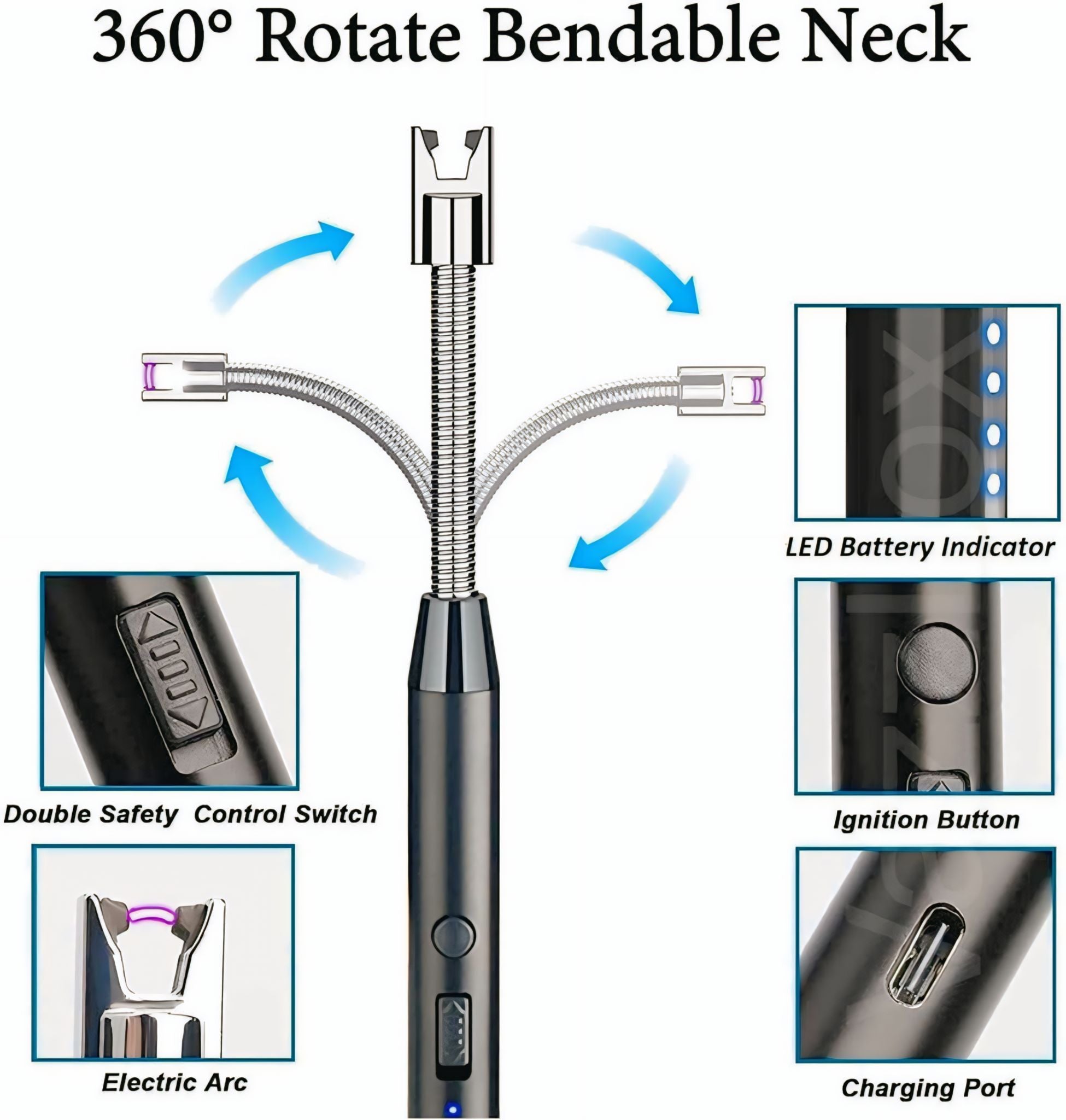 USB Rechargeable Electric Gas Lighter for Kitchen