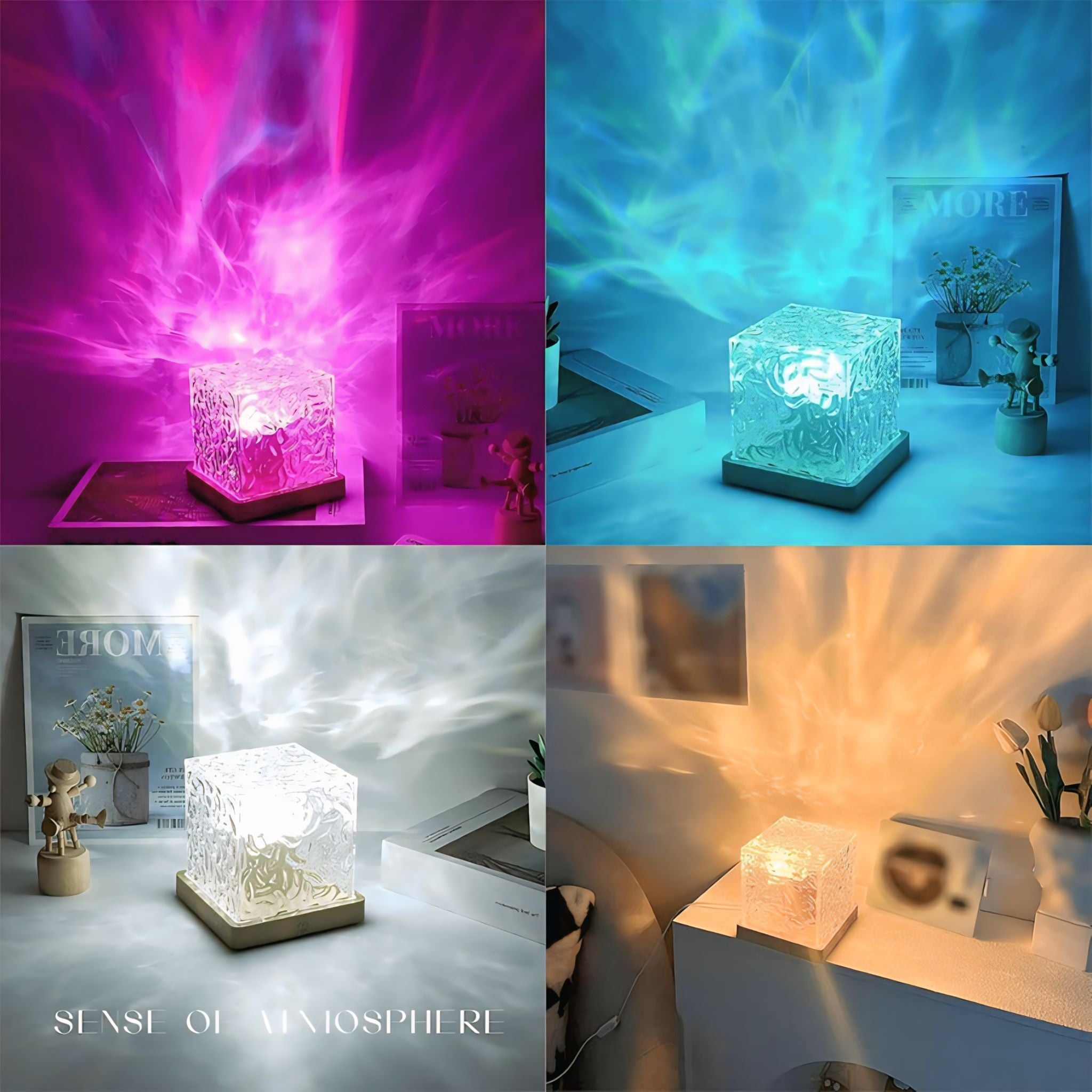 Rotating Water Ripple Night Light Aura Lamp | 16 Color Modes | Rechargeable