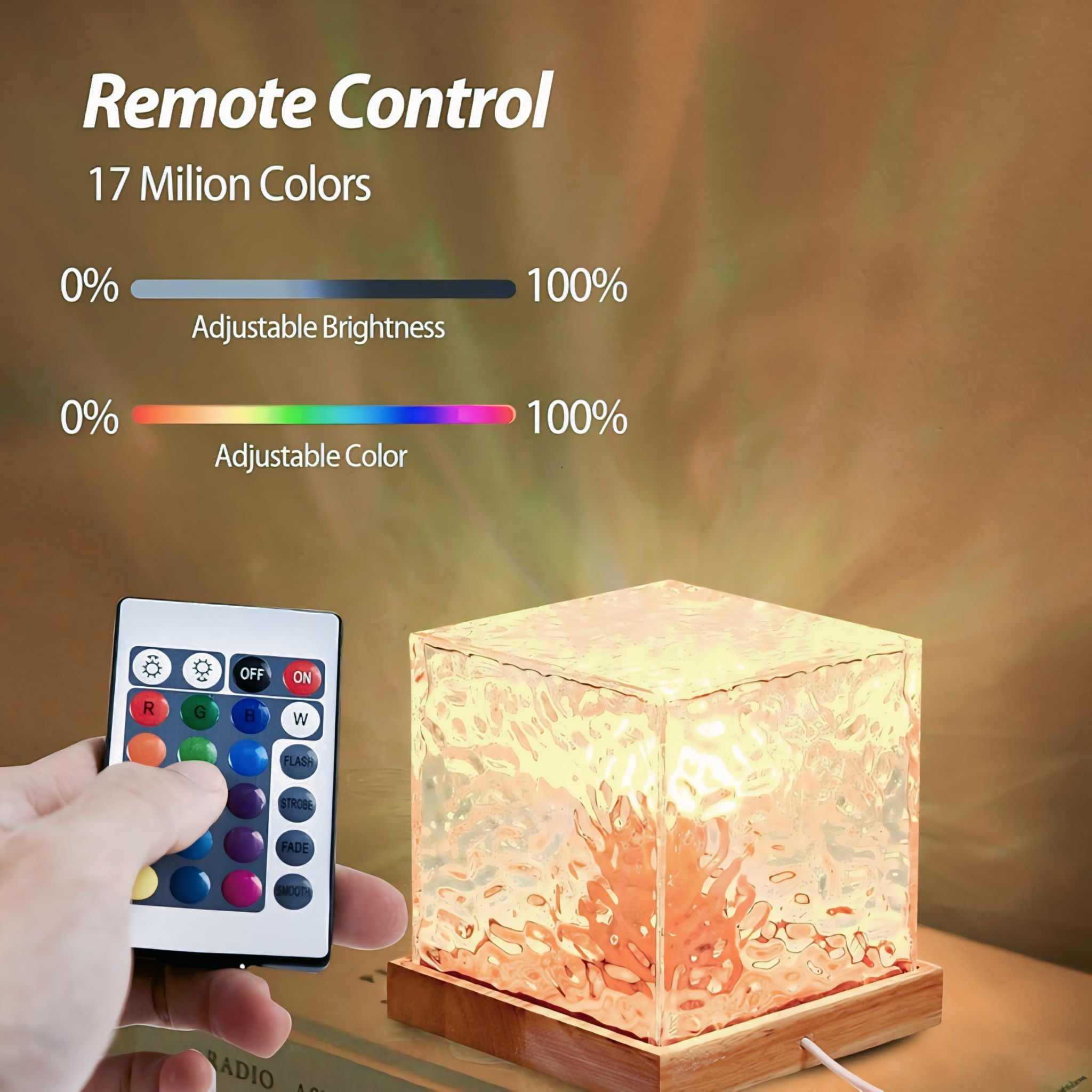 Rotating Water Ripple Night Light Aura Lamp | 16 Color Modes | Rechargeable