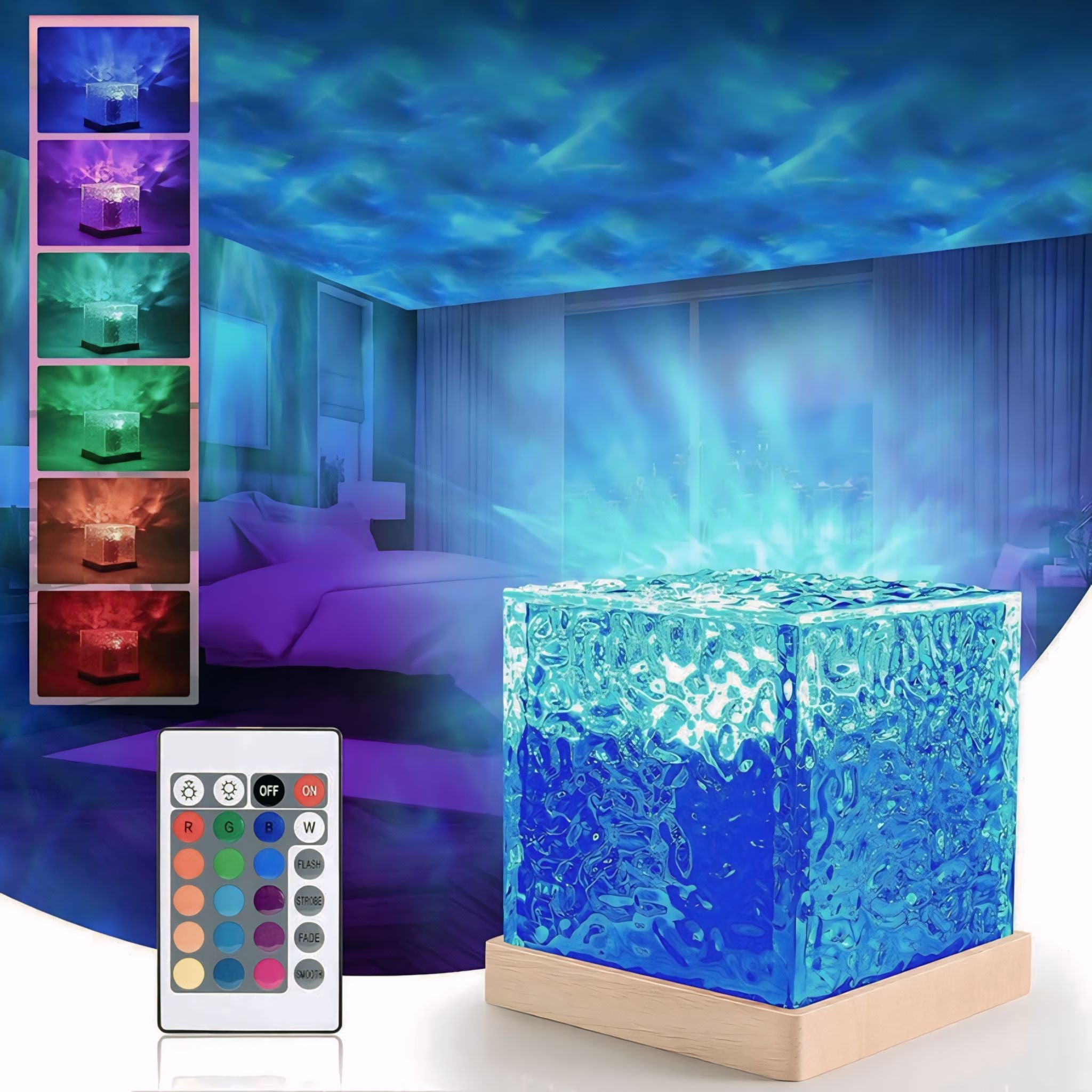 Rotating Water Ripple Night Light Aura Lamp | 16 Color Modes | Rechargeable
